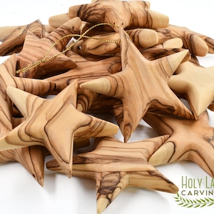 Olive Wood Star Ornaments, Christmas Tree Ornament Made of Olive wood in the Holy Land, Wooden Star Ornament