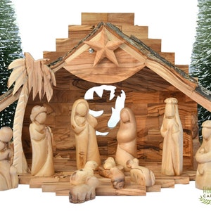 Large Nativity Set | Wooden Nativity Set for Christmas Manger Scene | Nativity Set Handmade | Olive Wood Nativity Set Christmas Décor