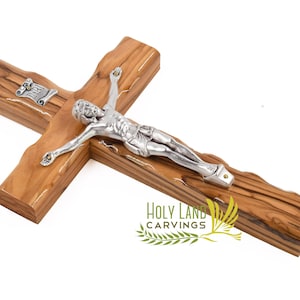 Olive Wood Wall Crucifix Cross, Simple Wooden Cross Made in the Holy Land, Blessed Holy Crucifix for Wall