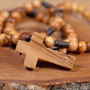 Personalized Olive Wood Rosary, Wooden Cross Pendant Holy Rosary Made in the Holy Land, Blessed Rosary for Car or Praying, Catholic Rosary