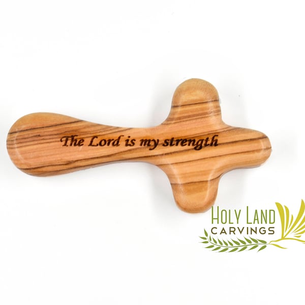 Olive Wood Comfort Cross Laser Engraved, Hand Held Cross Made in the Holy Land, Prayer Cross Gift for Kids and Adults for Any Occasion