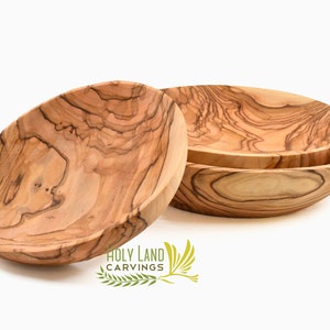 Olive Wood Plate, Round Wooden Plate Appetizers, Hand Carved Olive Wood Plates Made in the Holy Land, Olive Wood Plate Set of 3