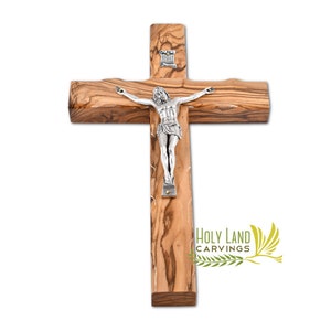 Olive Wood Crucifix | 10&quot; Large  Wall Crucifix Cross | Simple Wooden Cross Made in Holy Land | Blessed Holy Crucifix for Wall