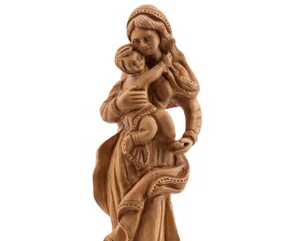 Olive Wood Hand Carved Virgin Marry Carrying baby Jesus
