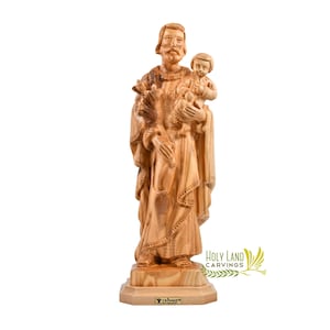 St Joseph Statue | St. Joseph Carrying the Holy Child and Flowers Olive Wood Masterpiece | Year of St. Joseph | Wooden Saint Joseph Statue