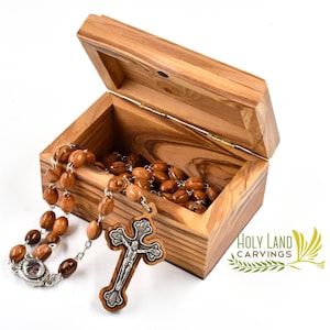Olive Wood Box, Jewelry Box, Rosary Box, Keepsake Box made in the Holy Land, Rectangle Wooden Box Great to Store Rosaries