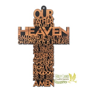 Our Father Prayer Cross, 11 Inch The Lords Prayer Cross Wall Décor, Wooden Holy Cross from the Holy Land Gift for any age or Occasion