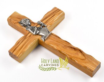 6 Inch Confirmation Cross, First Communion Gift Cross for Boys and Girls, Olive Wood Cross, Baptism Cross Boy or Girl, Baby Wall Cross Gift