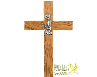 8 Inch Confirmation Cross, First Communion Cross Gift for Boys and Girls, Baptism Cross Gift Made in the Holy Land, Olive Wood Cross