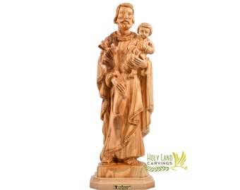 St Joseph Statue | St. Joseph Carrying the Holy Child and Flowers Olive Wood Masterpiece | Year of St. Joseph | Wooden Saint Joseph Statue