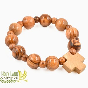 Olive Wood Bracelet | Wooden Beads Bracelet with Cross Charm | Wooden Bracelet with Cross Charm