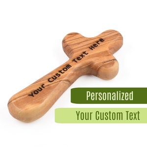 Custom Personalized Olive Wood Comfort Cross, 4" Handheld Cross, Prayer Hand Cross, Personalized Name Cross Gift for any age or Occasion