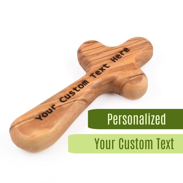 Custom Personalized Olive Wood Comfort Cross, 4" Handheld Cross, Prayer Hand Cross, Personalized Name Cross Gift for any age or Occasion