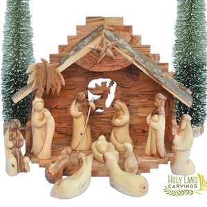 Large Nativity Set | Wooden Nativity Set for Christmas Manger Scene | Nativity Set Handmade | Olive Wood Nativity Set Christmas Decorations