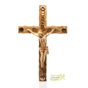 Large Crucifix for Wall | 20 Inch Olive Wood Catholic Crucifix Cross Made in the Hole Land | Living Room or Entryway Religious Decor
