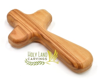 Olive Wood Comfort Cross | Child Prayer Palm Cross made in the Holy Land 3.75" Long | Hand Held Cross Gift for Kids and Adults