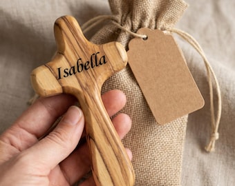 Personalized Olive Wood Comfort Cross, 4" Handheld Cross, Prayer Hand Cross, Personalized Name Cross Gift for any age or Occasion