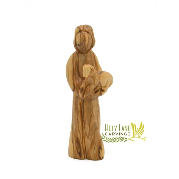Christ the Good Shepherd Olive Wood Statue, Unique Religious Home Décor - Jesus Statue Made in the Holy Land