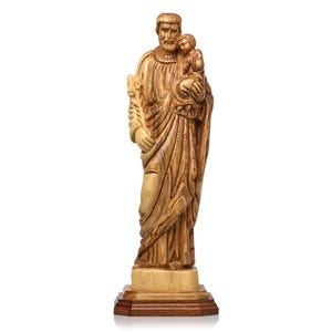 Saint Joseph with Child Jesus – Hand-Carved Olive Wood Statue from Bethlehem the Holy Land