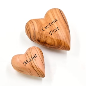 Personalized Wooden Hearts, Olive Wood Hearts, 3D Heart Shape, Hand Carved Hearts Engraved Gift for Hubby Valentine gift for Him Her