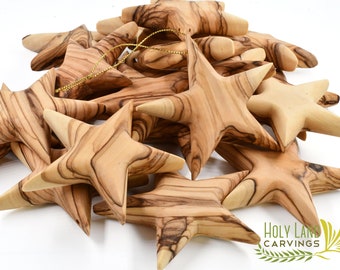 Olive Wood Star Ornaments, Christmas Tree Ornament Made of Olive wood in the Holy Land, Wooden Star Ornament