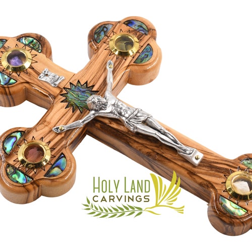 7 Inch Mother of Pearl & Olive Wood Wall Crucifix Cross 4 Etsy