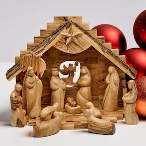 Large Nativity Set handmade | Olive Wood Nativity Scene Set | Christmas Decorations home decor | Christmas Nativity Manger Scene