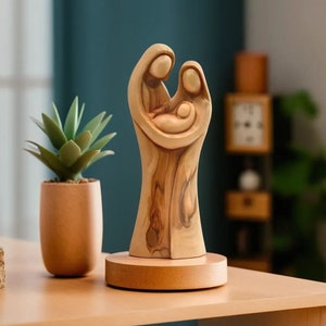Holy Family Statue, Olive Wood Holy Family Nativity Figurine Made in the Holy Land, Unique Christmas Gift for Friends and Family