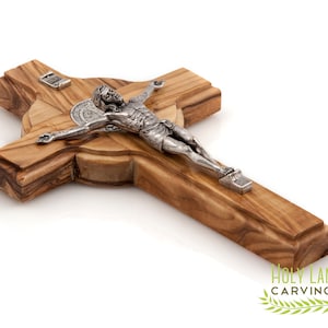 8&quot; St. Benedict Crucifix | Olive wood cross of Saint Benedict Made in the Holy Land | Wooden Wall Cross