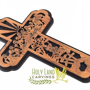 Last Supper Cross - Wall Cross for Home Décor - 8 Inch Wooden Holy Cross Made in the Holy Land - Wall Crosses Home Blessing Religious Décor