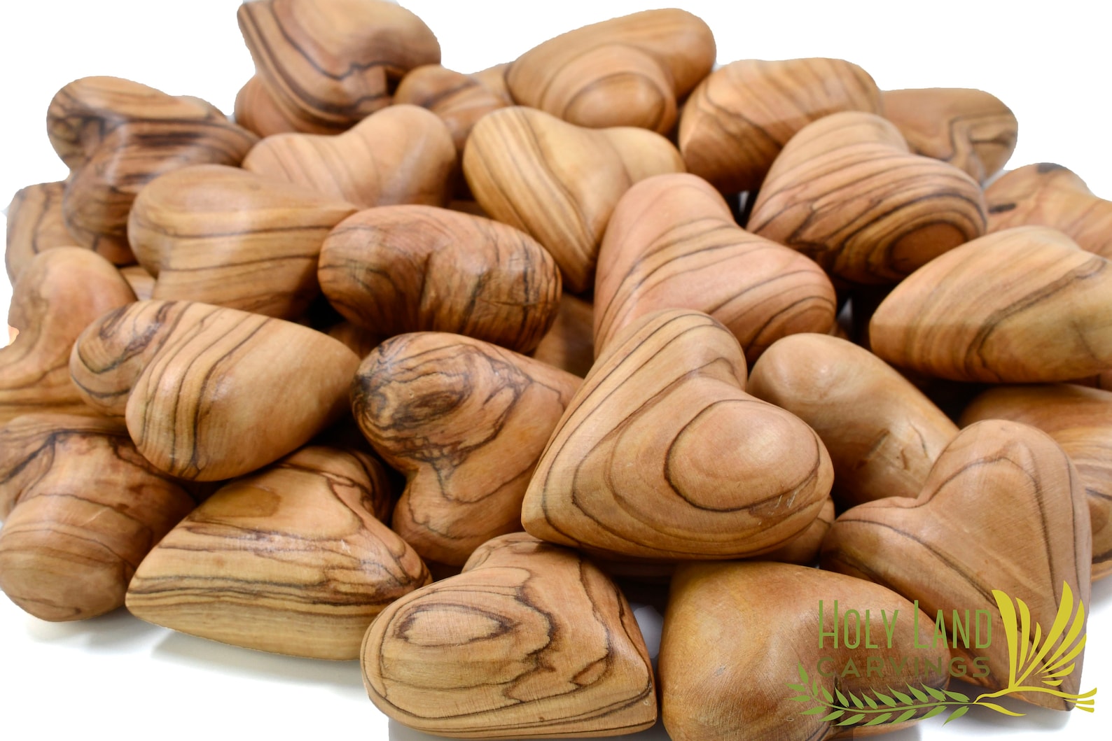 Handmade Bethlehem Olive Wood Love Hearts - Set Of 2, Hand Carved In Holy Land, Approximately 2 Inches Each - View #2