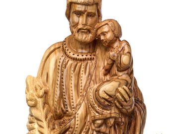 Saint Joseph with Child Jesus – Hand-Carved Olive Wood Statue from Bethlehem the Holy Land