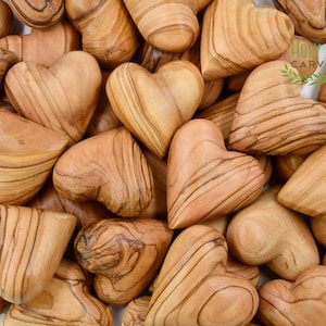 Olive Wood Hearts, Wooden Hearts, 3D Heart Shape Hand Carved in the Holy Land, valentine day gift for him her Husband Wife