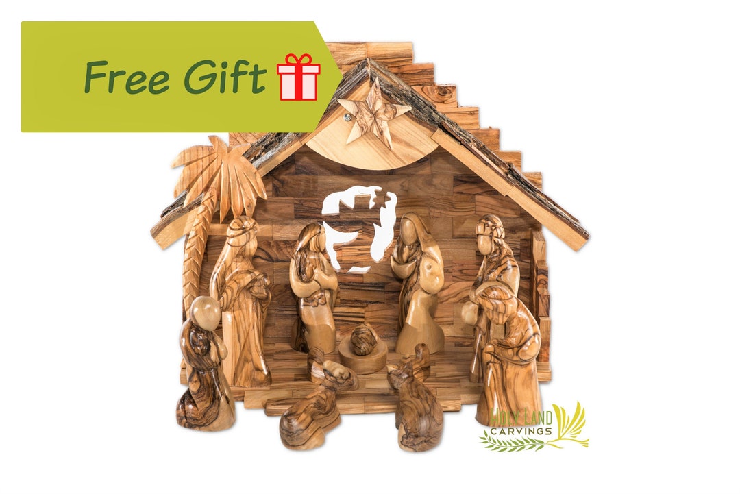 Wooden Nativity Set for Christmas Made of Olive Wood in the Holy Land