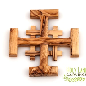 Jerusalem Cross Made of Olive Wood | Wooden Wall Cross Made in the Holy Land | Holy Cross for Wall