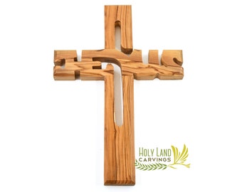 Jesus Name Holy Cross for Wall | Olive Wood Cross | Wall Hanging Cross for Wall Décor | 8 Inch Wall Crosses