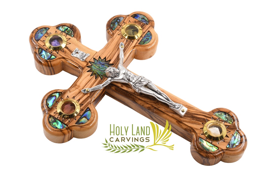 7 Inch Mother of Pearl & Olive Wood Wall Crucifix Cross 4