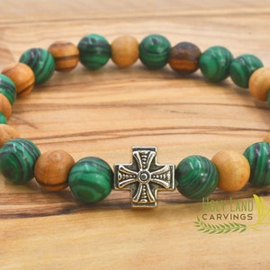 Malachite and Olive Wood beads Bracelet