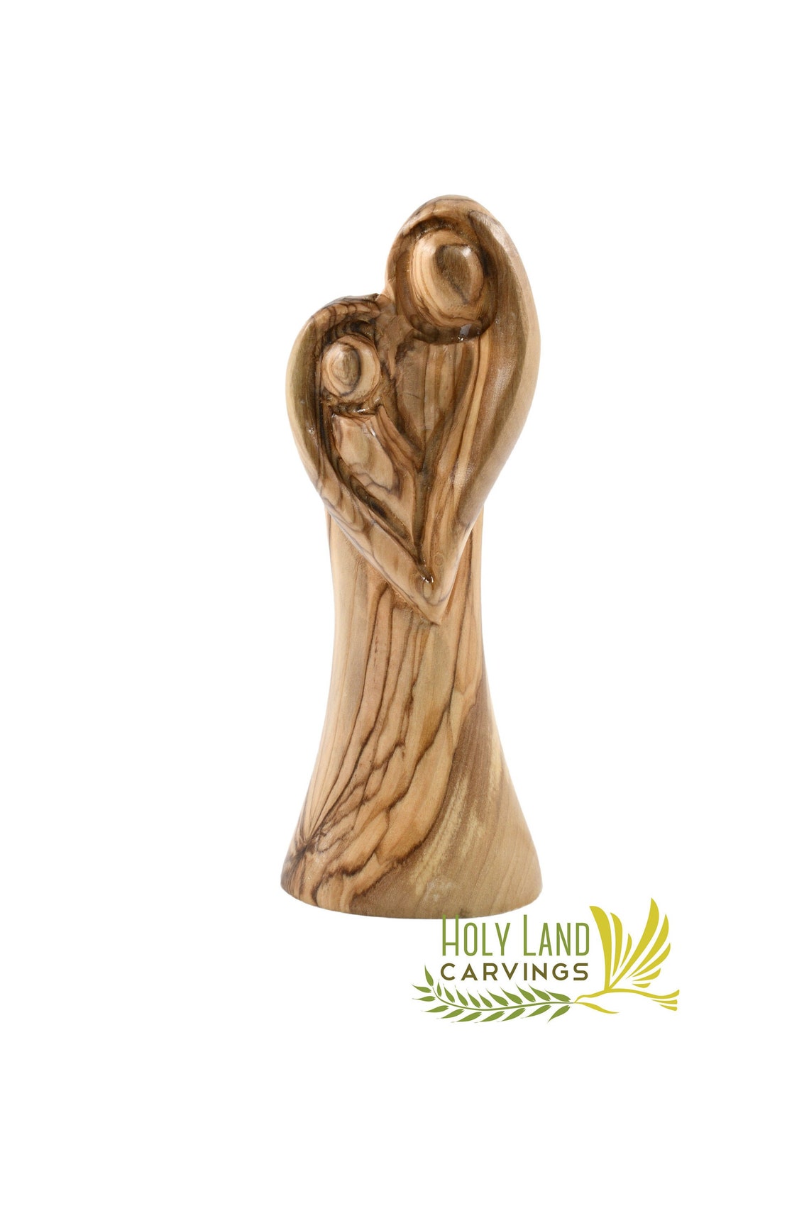 Mary Holding Baby Jesus Olive Wood Statue Heart Shape Made in image 0