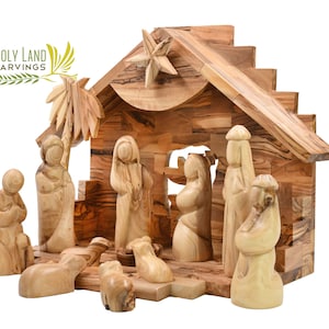 Large Nativity Set | Wooden Nativity Set for Christmas Manger Scene | Nativity Scene Set Handmade | Olive Wood Nativity Set Christmas Décor