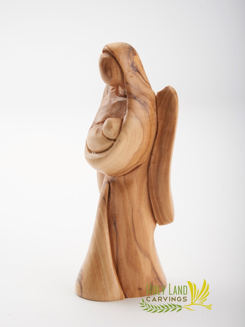 Hand Carved Angel Holding Baby Statue  Made of Quality Olive image 2