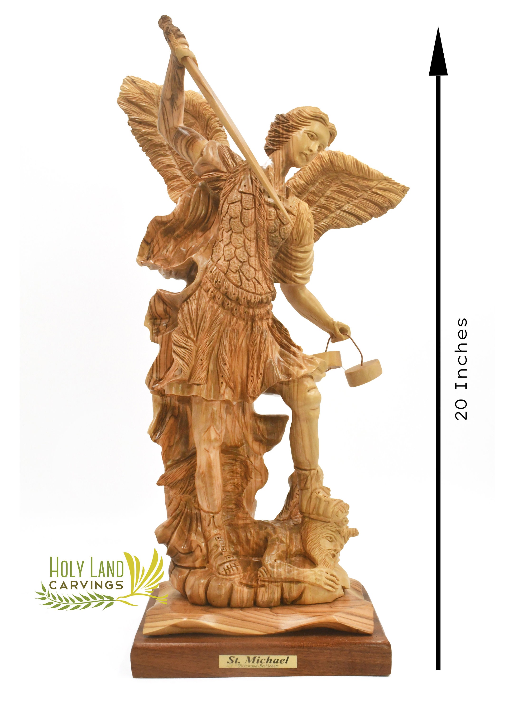 St. Michael the Archangel Olive Wood Masterpiece | Large Wooden Statue ...