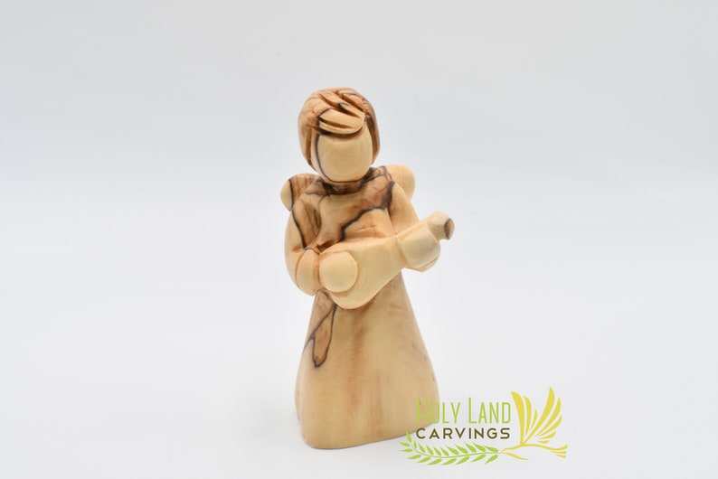 Hand Carved Olive wood Angel with musical instrument  The image 0