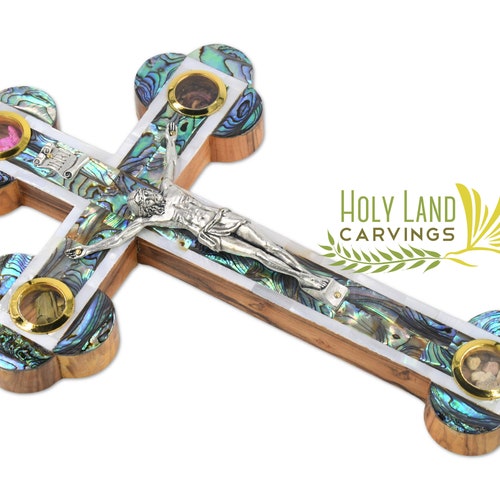 7 Inch Mother of Pearl & Olive Wood Wall Crucifix Cross 4 Etsy