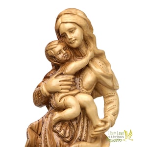 Madonna and Child – Hand-Carved Olive Wood Statue from Bethlehem | Mary with Baby Jesus Statue