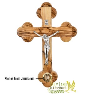 Holy Land Wall Cross 7 Inch Olive Wood Cross Crucifix with Stones from Jerusalem - Office Living Room or Kids Room Cross