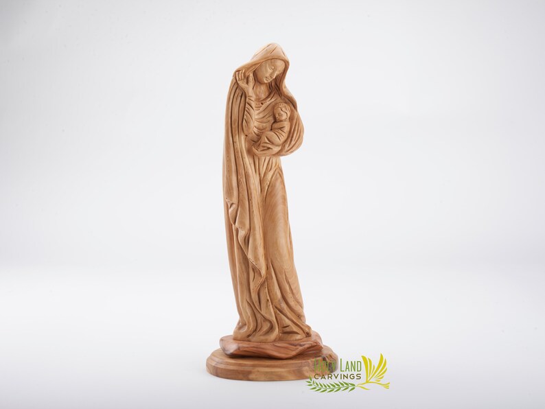 Virgin Mary with Baby Jesus Olive Wood Masterpiece Made in image 0
