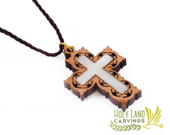 50 Pcs Olive Wood Cross Pendants - 'JESUS Name' Design, Handmade In Holy Land Jerusalem