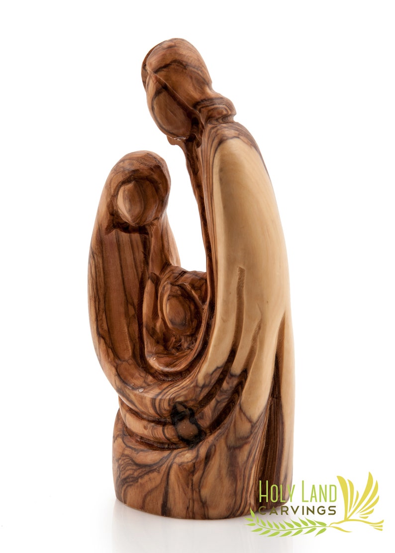 Olive Wood Holy Family Statue Made in Bethlehem By Local image 1