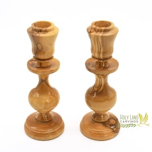 Wooden Candle holder - Round Spiral Candlesticks made of Olive Wood in the Holy Land